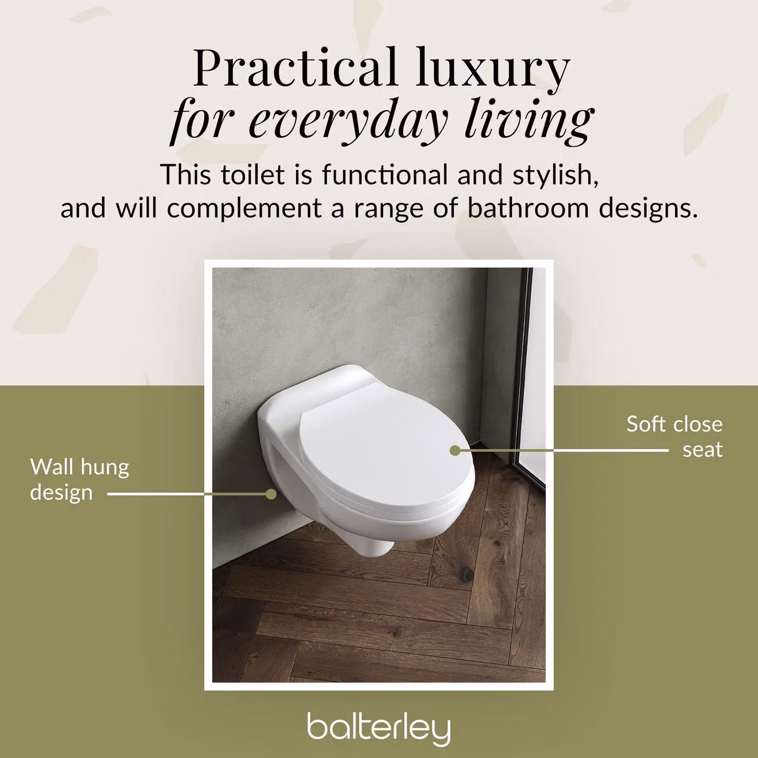Balterley Adley Wall Hung Rimless Ceramic Toilet Pan with Soft Close Seat, White, W: 53.5 cm – 4