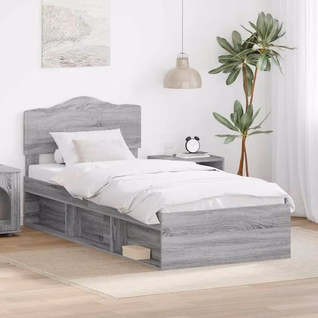 Berkfield Home Sonoma Bed Frame in Grey Solid Pine Wood, W/D/H: 100 x 200 cm