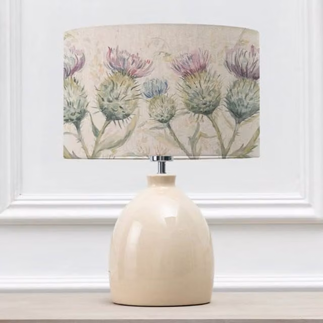 Voyage Maison Leura Ceramic Table Lamp with Thistle Glen Eva Fabric Lampshade in Beige and Multicolour – 1