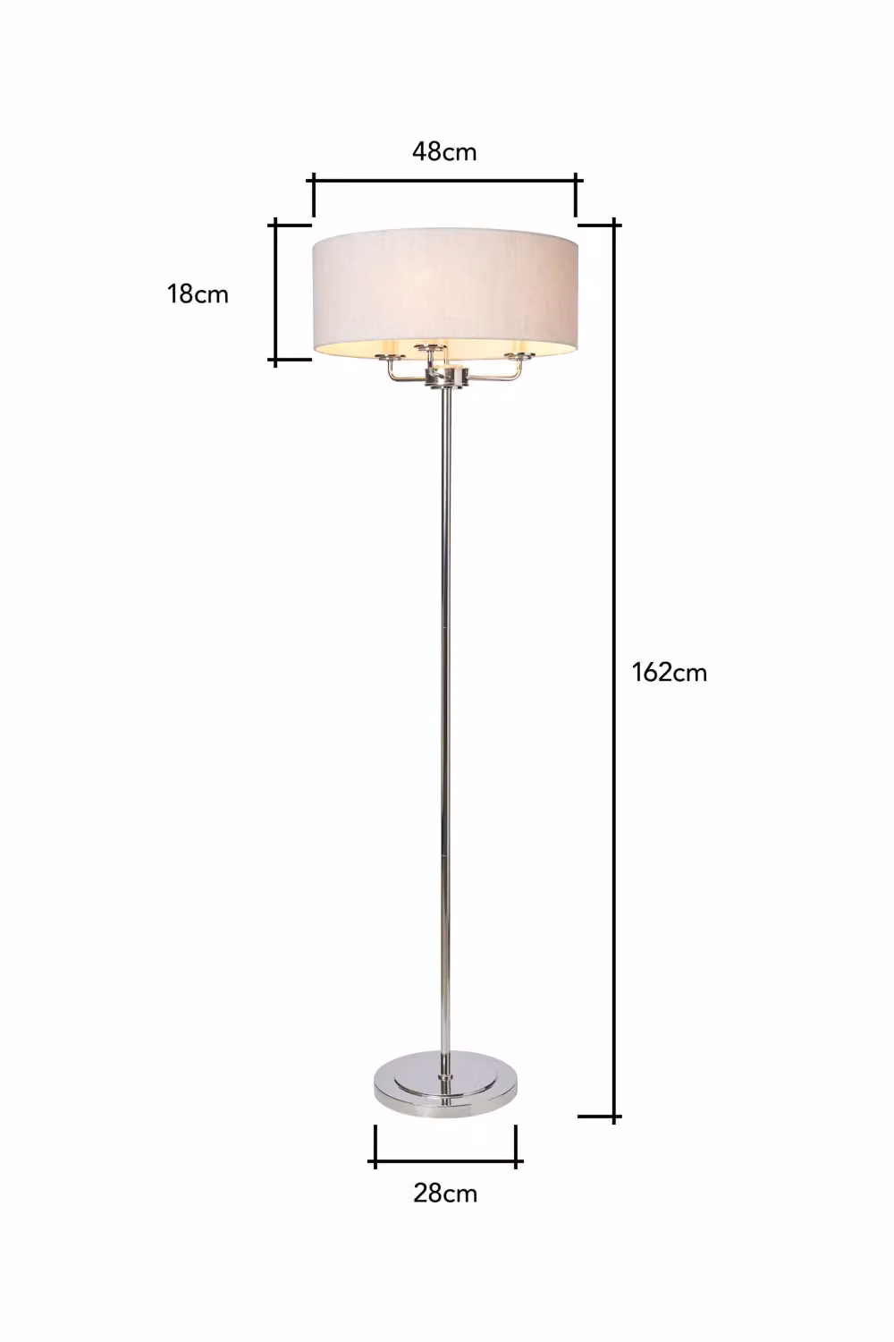 BHS Lighting Henry Modern Silver Floor Lamp with Grey Fabric Cylinder Shade – 3