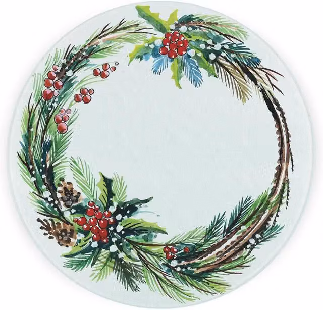 Purely Home Festive Wreath Round Textured Glass Trivet in Green
