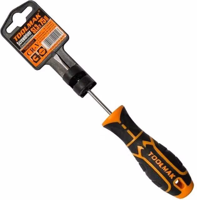 Toolmak Magnetic Slotted Steel Screwdriver in Black, Orange and Silver