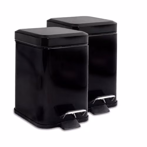 Harbour Housewares Pack of 2 Square Stainless Steel Pedal Bins, 3L, Black