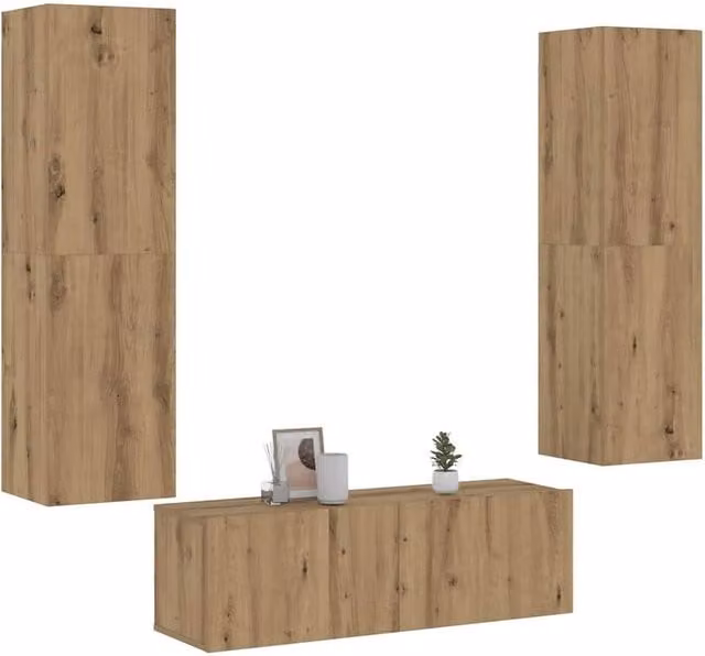 Berkfield Home Artisan Oak Wall Mounted TV Cabinets, 3 Piece Set in Brown Matt Engineered Wood