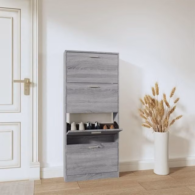 Berkfield Home Grey Sonoma Shoe Cabinet with Tilting Compartments, W: 59 cm, D: 17 cm, H: 150 cm