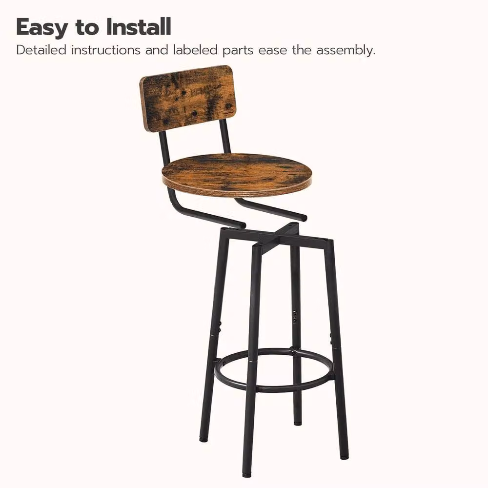 FORGEVIO Set of 2 Industrial Brown Synthetic Leather and Metal Bar Stools – 2