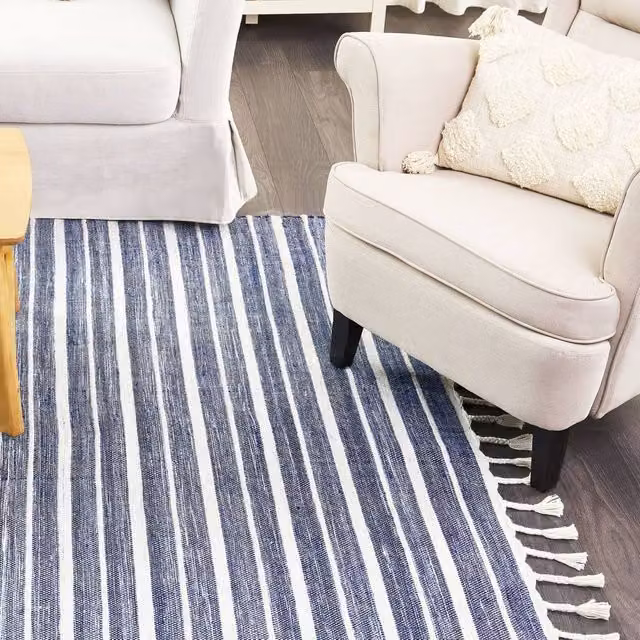 Wyld and Coco Blue Striped Handwoven Indoor and Outdoor Area Rug, W: 160 cm, D: 230 cm – 1