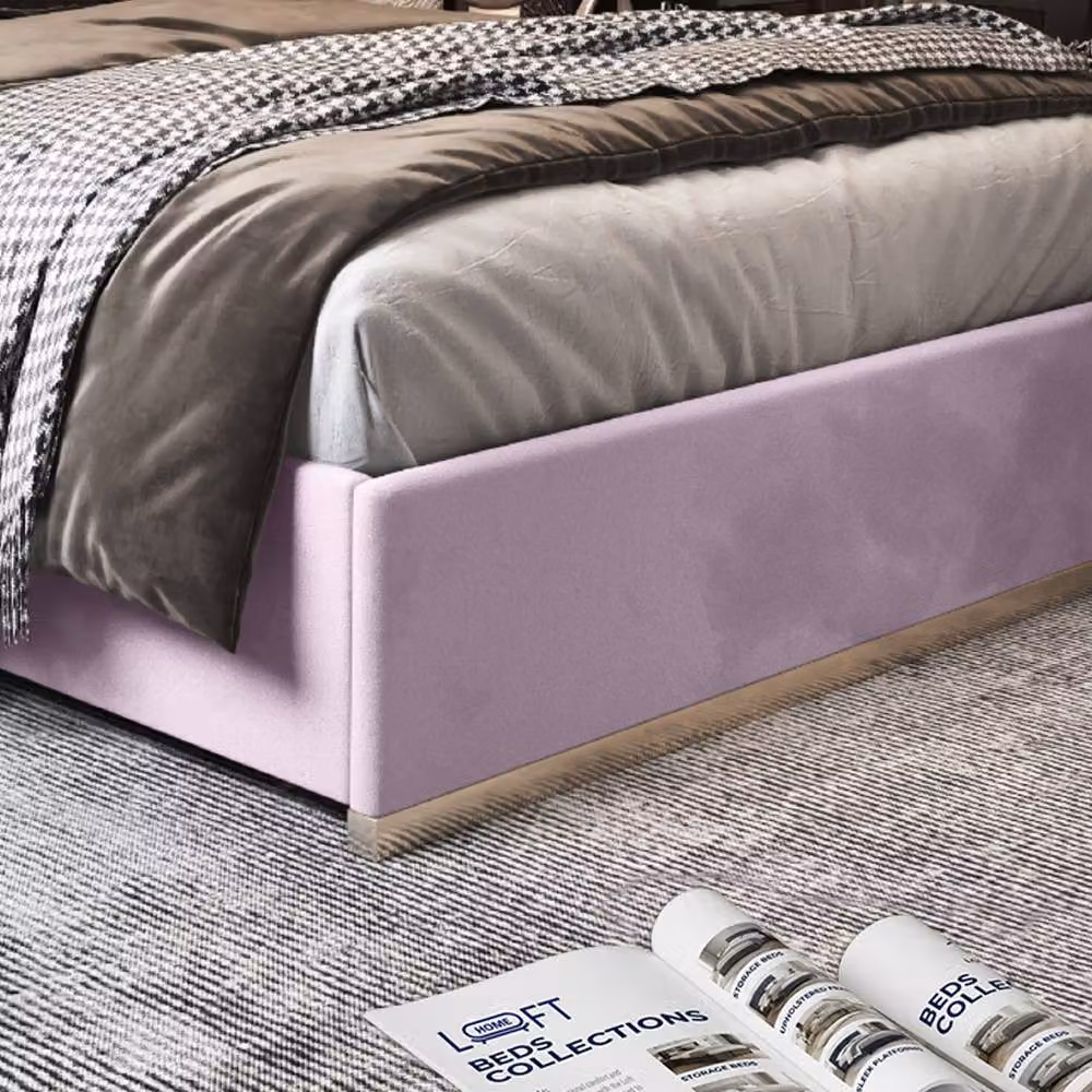 KDMD Horringer Pink Velvet Upholstered Metal Designer Bed Frame, Single, W/D/H: 90 x 200 cm – 5