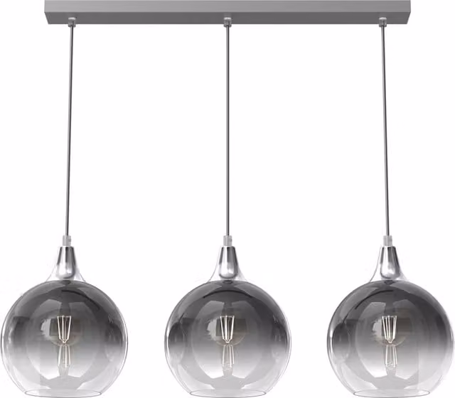 Milagro Monte Silver Pendant Lamp with Smoked Glass Sphere in Silver and Grey, Diameter: 60 cm