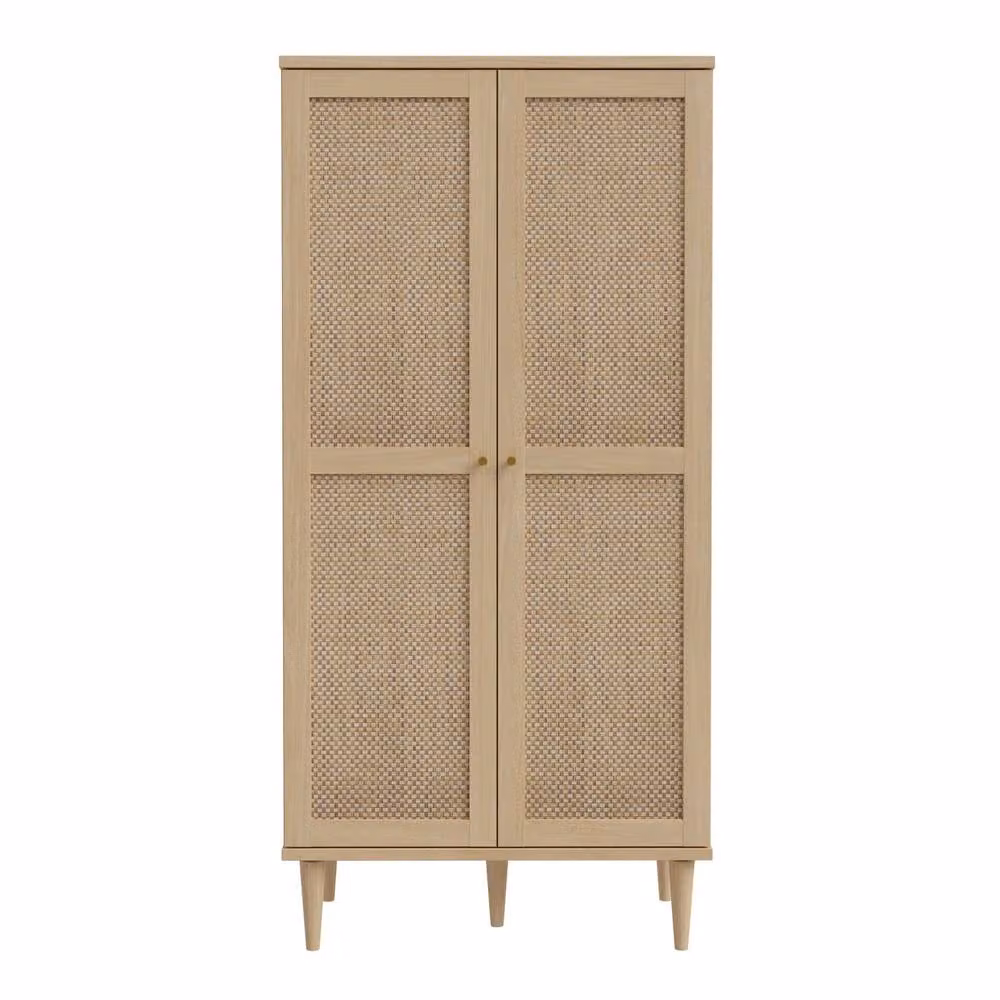 Wyld Haus Mallowmoss 2 Door Rattan and Wood Display Cabinet with Glass Doors in Beige – 2