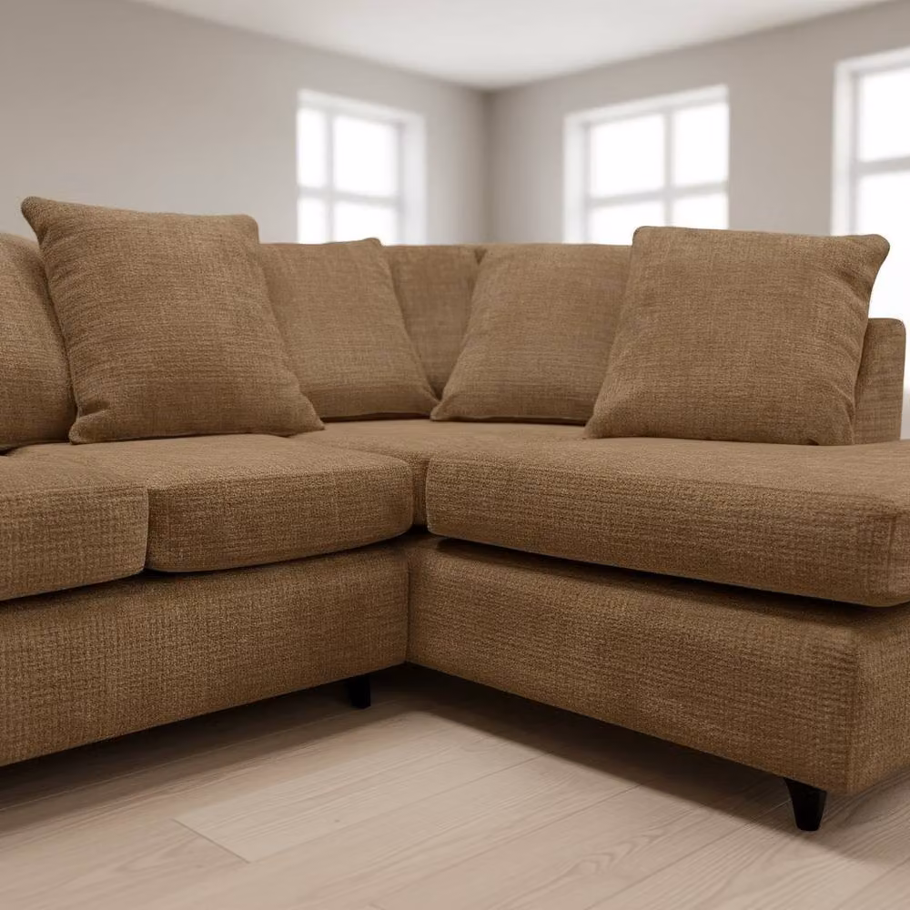 Abakus Direct Jumbo Chenille L-Shaped Corner Sofa with Right Hand Facing Chaise in Brown – 2