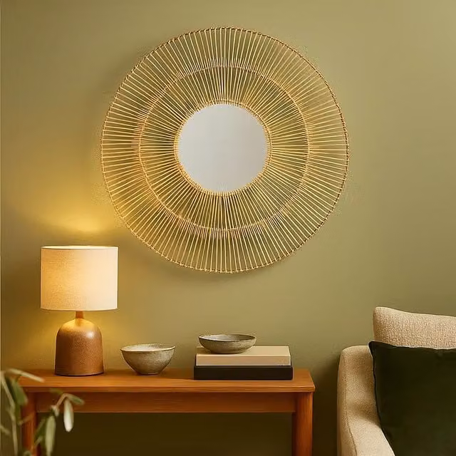 Orsina Batu Natural Rattan Round Wall Mirror in Brown