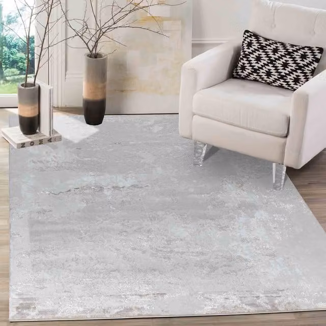 Modern Serenity Abstract Machine Woven Thick Area Rug in Grey, 200 cm