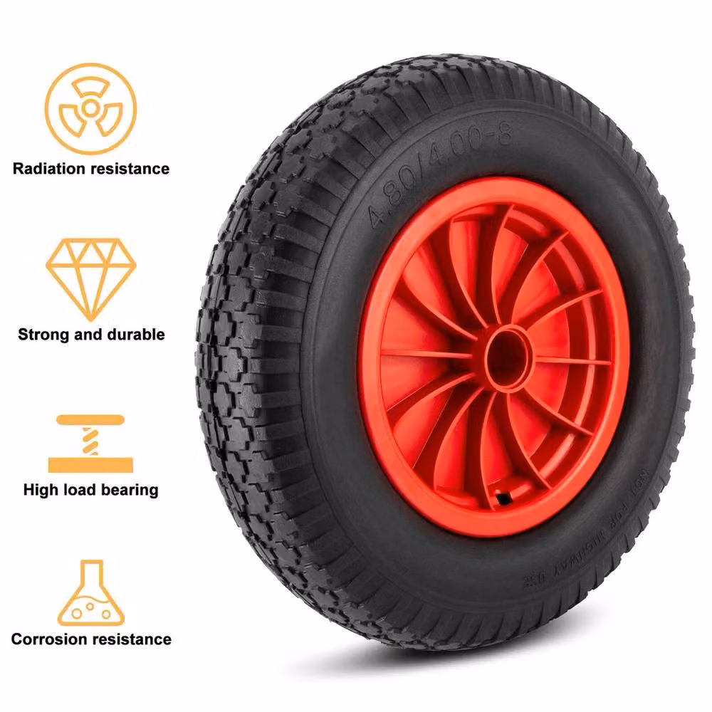 SPETLEK 4-Piece Set of 16-Inch Black Puncture Proof Solid Rubber Trolley Tyres 4.80/4.00-8 – 4
