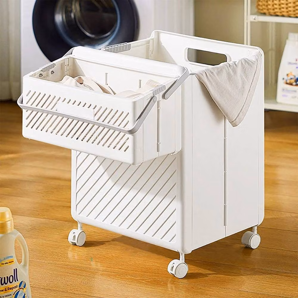 FORGEVIO Foldable Laundry Hamper with Wheels and Handles in White – 2