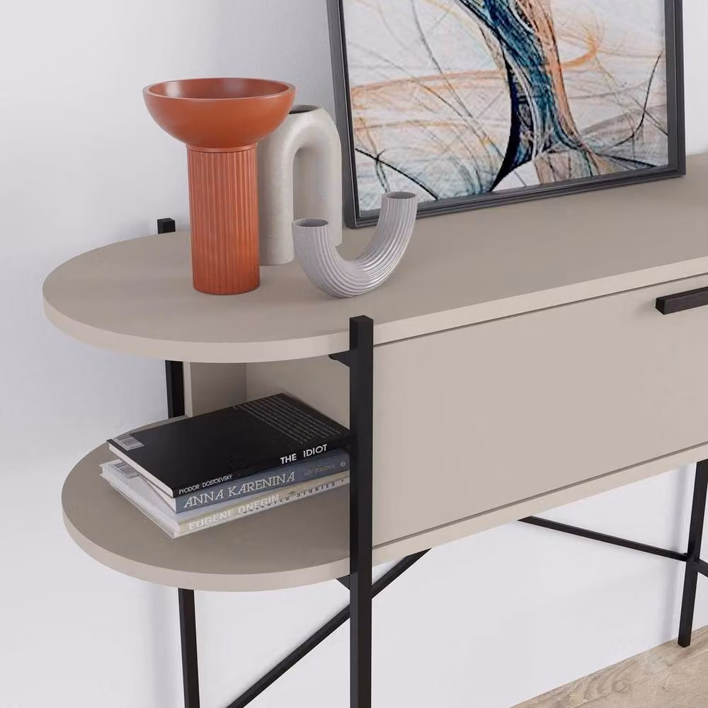 FORGEVIO Modern Multicolour Console Table with 1 Drawer, 2 Shelves and Metal X-Frame – 3