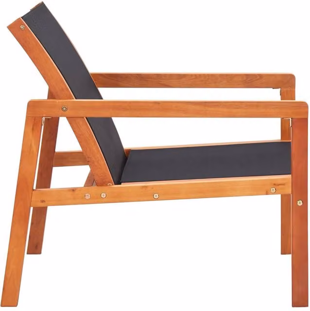 Berkfield Home Durable Garden Lounge Chair in Black Solid Eucalyptus Wood and Textilene, W/D/H: 77.5 x 60.0 x 83.5 cm