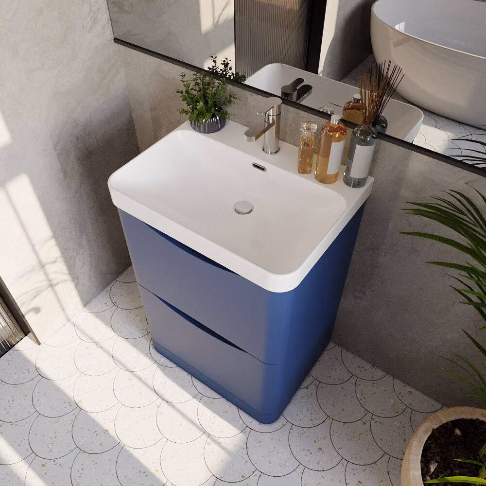 Balterley Modern Blue Floor Standing 2 Drawer Bathroom Vanity with Ceramic Basin, Width: 60 cm – 3