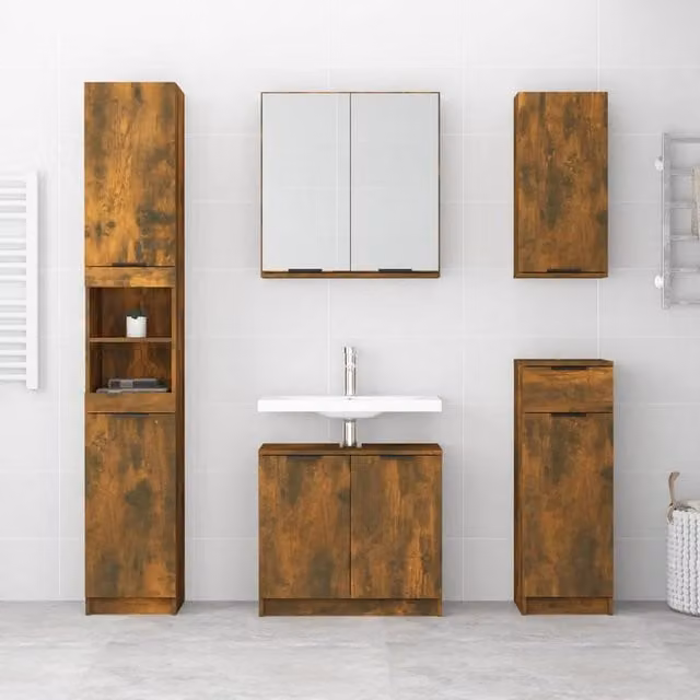 Berkfield Home Smoked Oak Bathroom Cabinet, Brown, W/D/H: 32 x 34 x 188.5 cm – 1