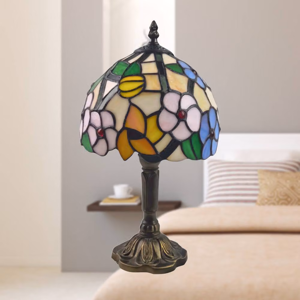 First Choice Lighting Stanley Tiffany Floral Table Lamp in Bronze and Multicolour, Height: 36 cm – 2