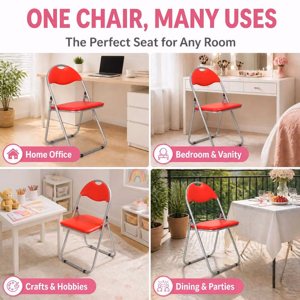 Bravich LTD Candy Faux Leather Padded Folding Dining Chairs in Red, 6 Pack – 2