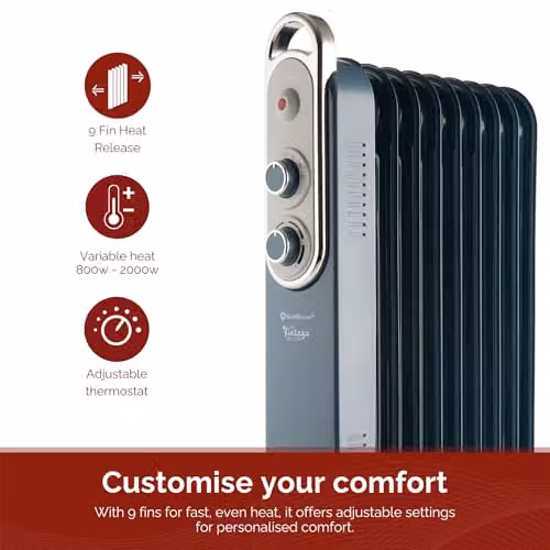 Rediffusion 2000W Oil Filled Radiator in Blue, H 66.0 x W 40.5 x D 24.0 cm – 5