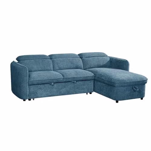 Beehive Furniture Corfu Reversible L-Shape Corner Sofa Bed in Petrol Blue with Adjustable Headrest