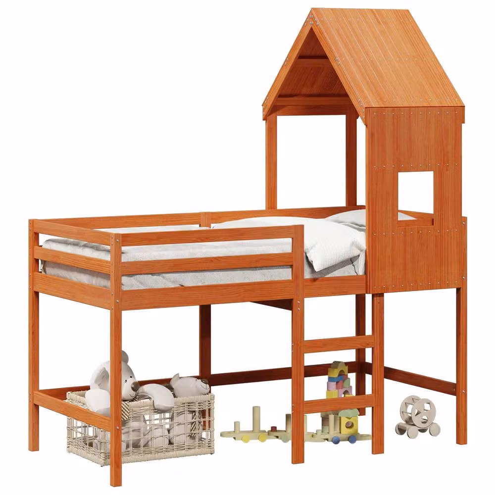 Berkfield Home Modern Single Loft Bed Frame in Waxed Brown Solid Pine Wood, W/D/H: 90 x 190 cm – 2