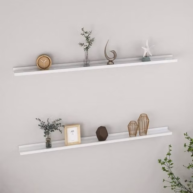 Berkfield Home Wall Mounted High Gloss White Shelves, 2 Pack, W/D/H: 115 x 9 x 3 cm – 1