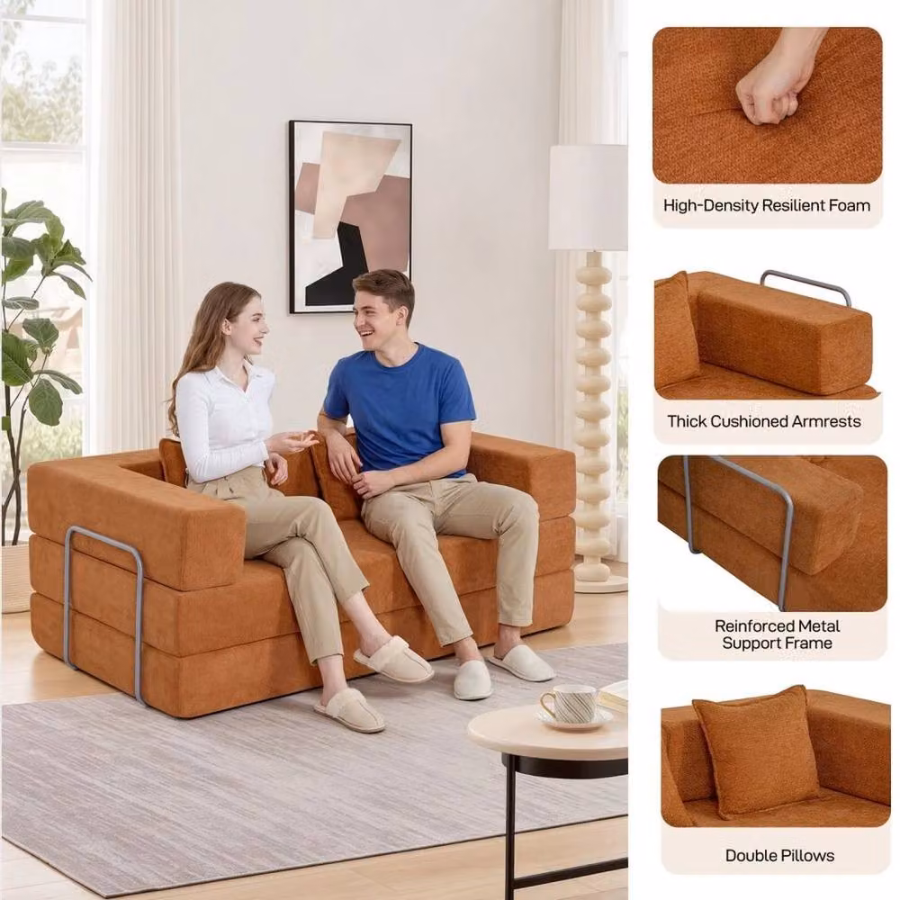 FORGEVIO Orange Sectional Sofa Bed with Sleeping Function, Modern Fabric Upholstered Design, Left Facing – 3