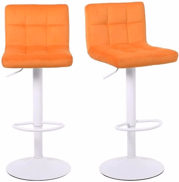 Hinsinc Set of 2 Orange Velvet Swivel Bar Stools with Metal Legs