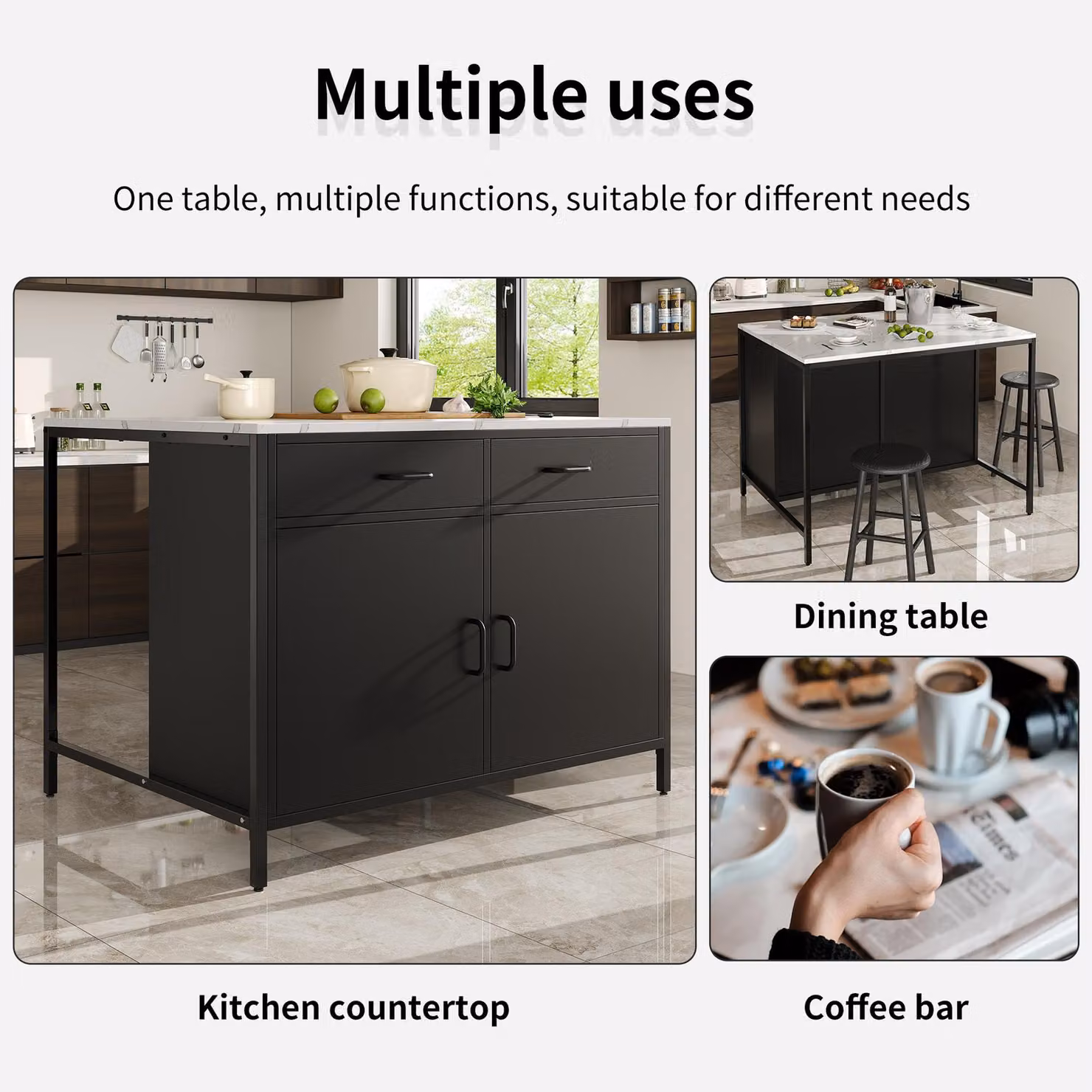 Aosom UK Black Standing Bar Table with MDF Top, Iron Legs and Adjustable Shelves, W: 90 cm, D: 90 cm, H: 90 cm – 4