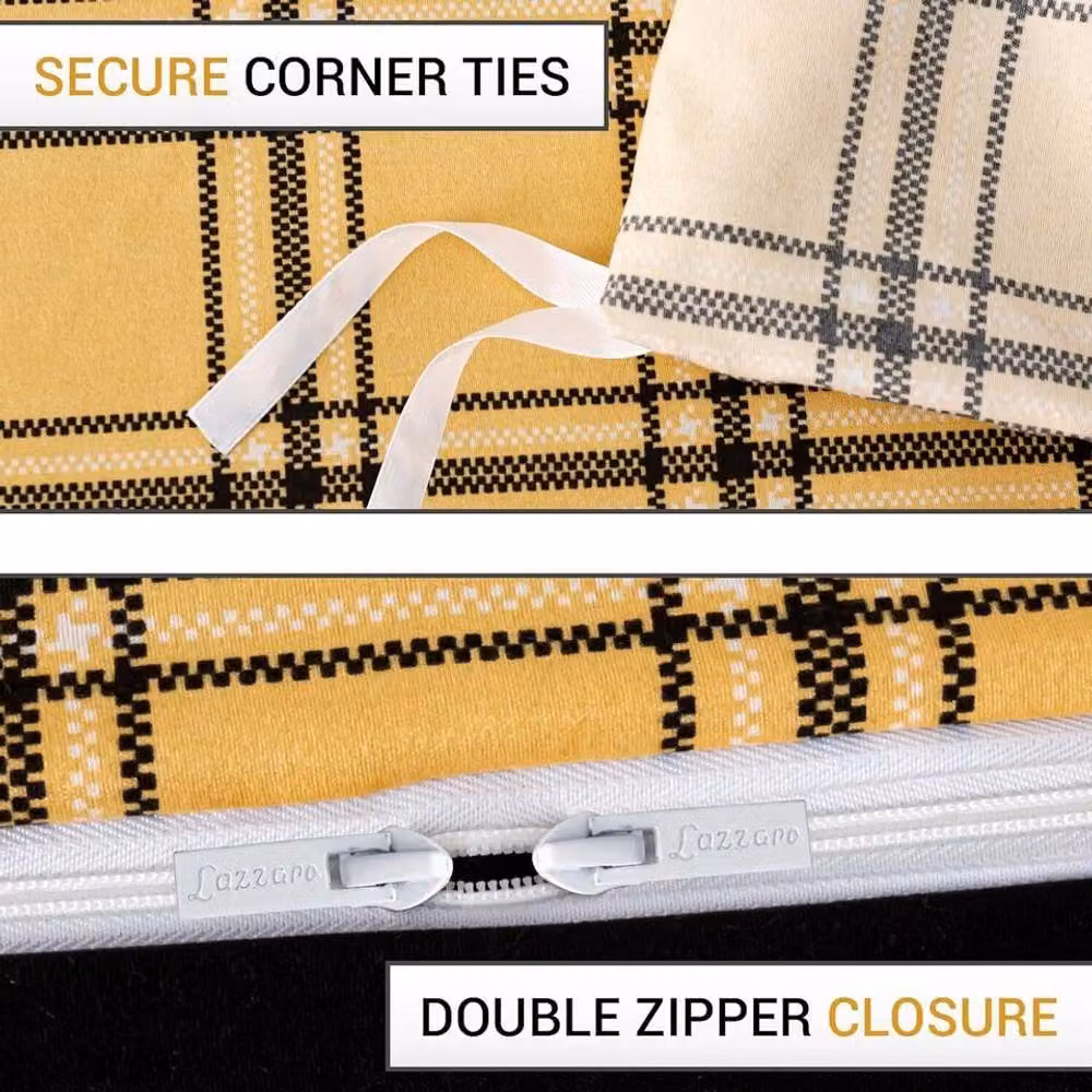 Pamposh Premium Checkered Microfibre Duvet Cover Set in Yellow, Reversible and Breathable, W: 200 cm x D: 200 cm – 3