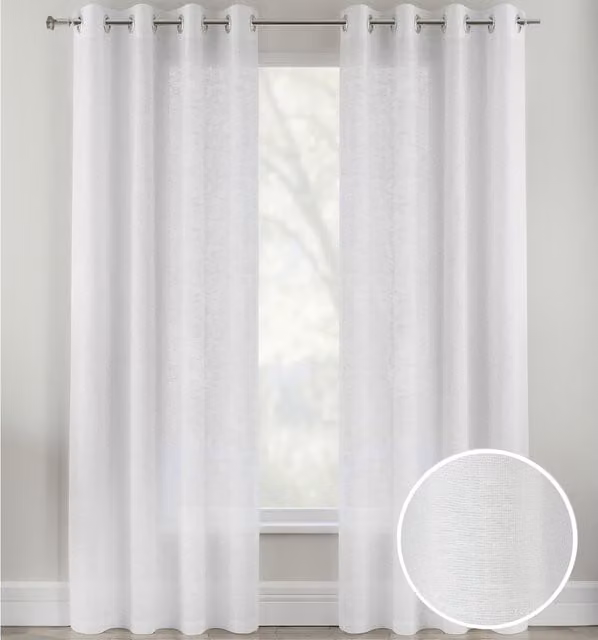 Tyrone Textiles Pair of Plain White Eyelet Sheer Linen-Look Voile Panels, Width: 229 cm