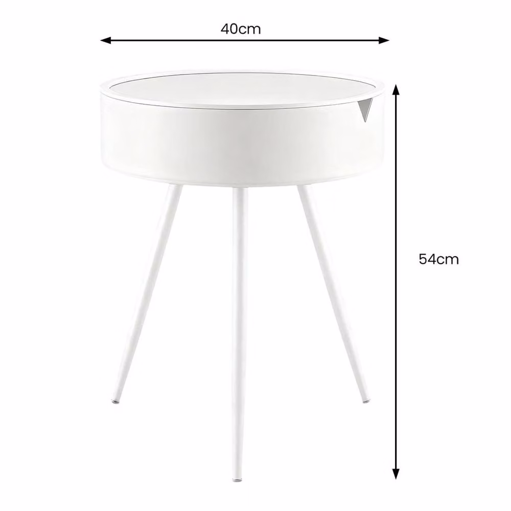 VOGREX Modern Round White Side Table and Bedside Nightstand – 2