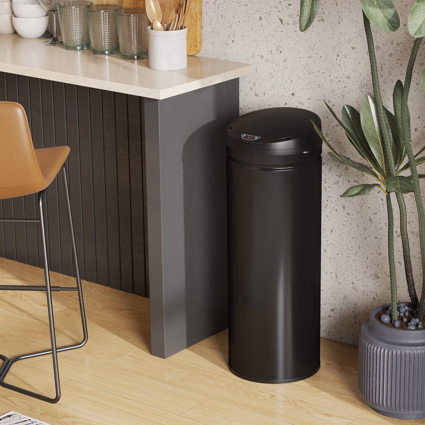 HOMCOM 50L Stainless Steel Sensor Bin in Black – 8