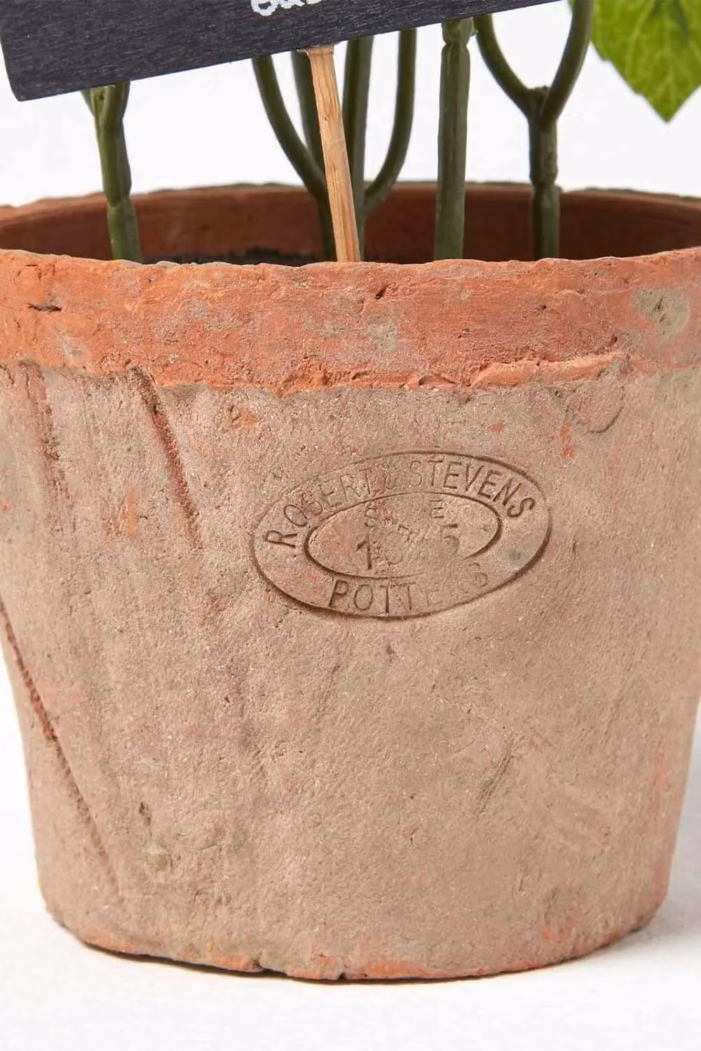 HOMESCAPES Artificial Green Basil Plant in a Green and Terracotta Ceramic Shabby Chic Pot, Height: 15 cm – 3