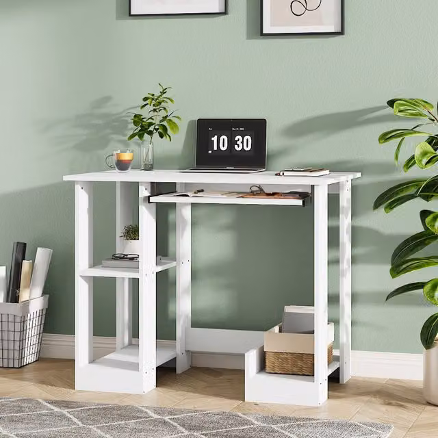 Livingandhome Minimalist White Computer Desk for Home Office