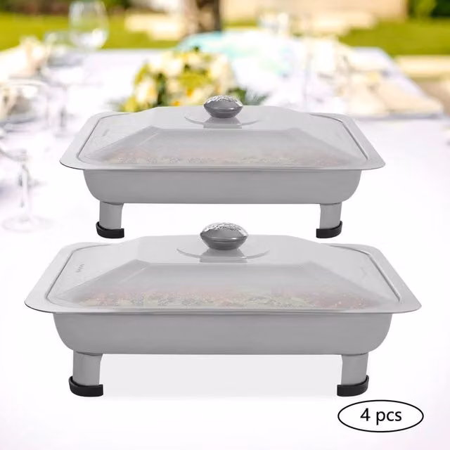 SPETLEK 4-Piece Silver Rectangular Buffet Dish Tray and Food Server Set