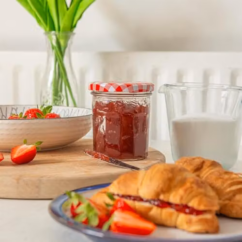 Argon Tableware Glass Jam Jars with Airtight Red Gingham Lids, 250ml, Pack of 12 – 2