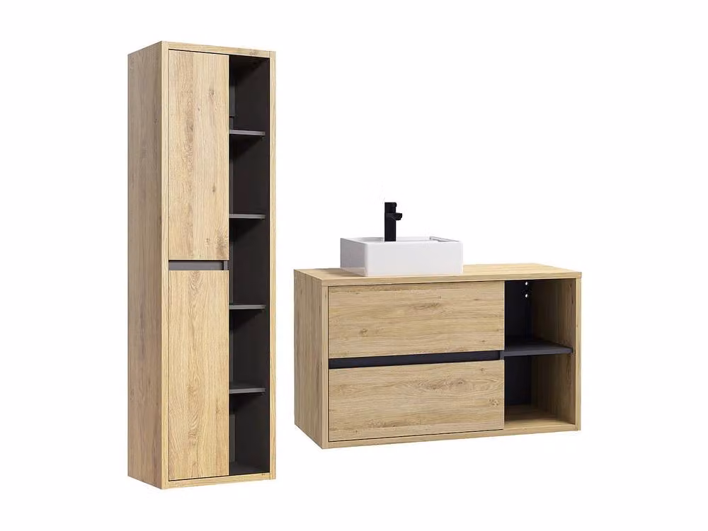 Vente-unique Modern Wall-Mounted Bathroom Vanity Unit and Mirror Cabinet in Grey and Brown, W/D/H: 59.8 x 45.5 x 45.5 cm – 2