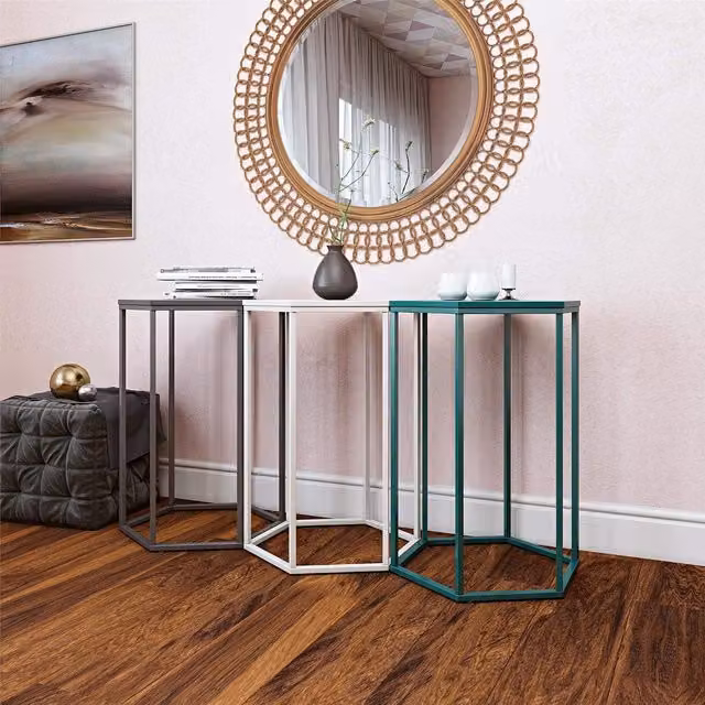 Dorel Home CL Park Ave Modern Geometric Nesting Table Set in White, Graphite and Emerald