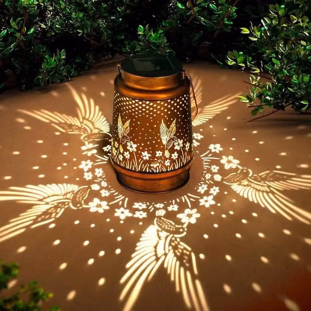 KORVIXA Hummingbird Metal Solar Hanging Lantern in Brown, Diameter: 40 cm, Height: 25 cm