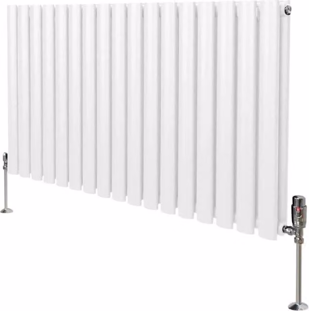 Monstershop Oval Column Radiator with Thermostat Head and Valves, White, H: 102 cm, W: 60 cm – 1