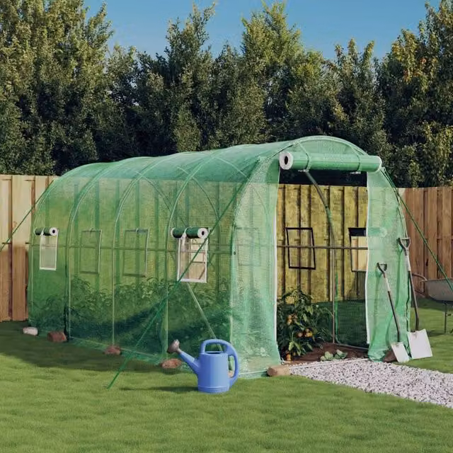 Berkfield Home Freestanding Greenhouse with Steel Frame and Plastic Cover, Green, W/D/H: 4 x 2 x 2 m