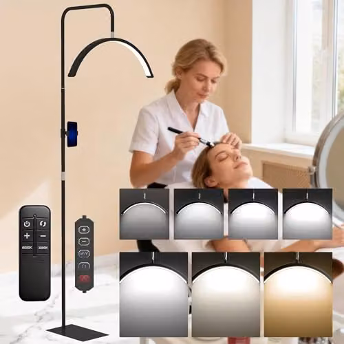 HOMCOM Black LED Half Moon Floor Lamp with Adjustable Height and Remote Control
