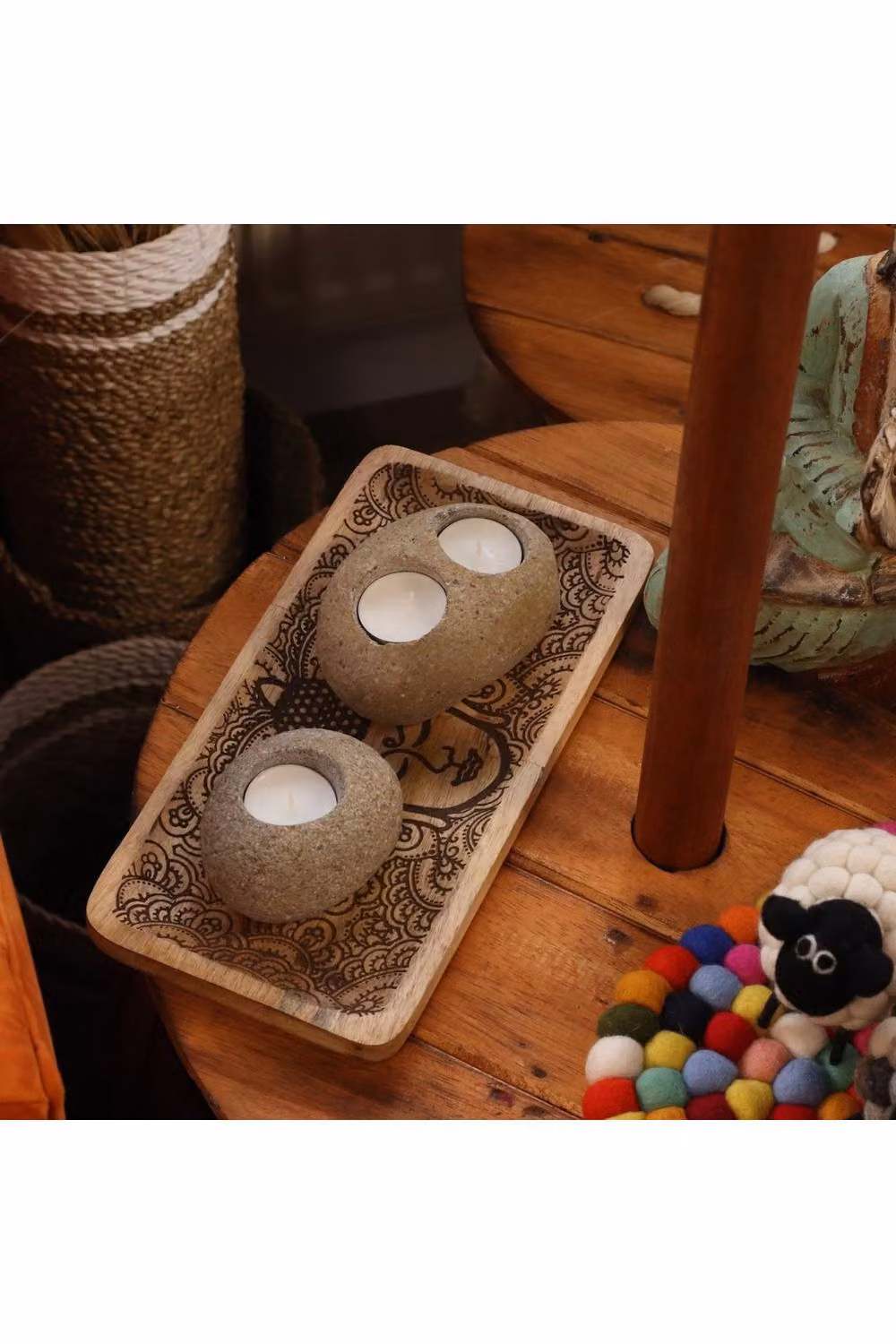 KDMD Natural Riverstone Tealight Candle Holder in Brown – 4