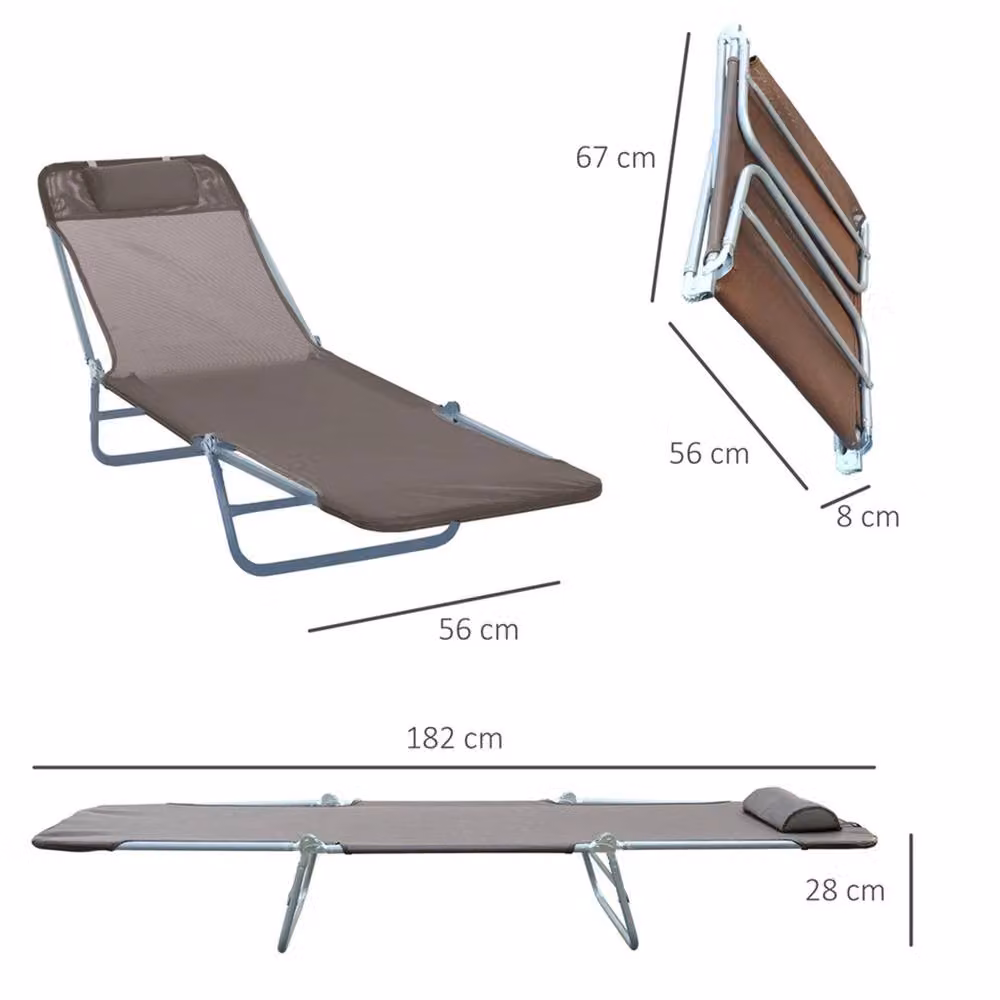 SPETLEK Grey Adjustable Reclining Sun Bed Outdoor Garden Lounger with Textilene Fabric and Adjustable Headrest – 2