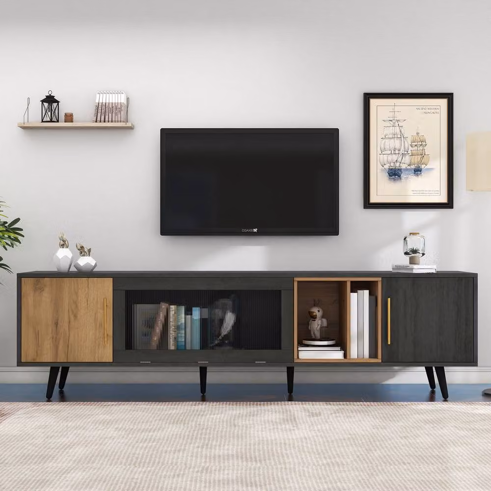 Merax Modern Industrial TV Stand in Grey with Pull-Down Door, W/D/H: 222 x 40 x 40 cm – 2