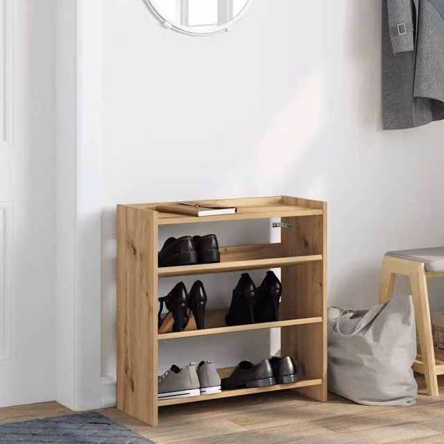 Berkfield Home Artisan Oak Shoe Rack in Brown, W/D/H: 60 x 25 x 62 cm